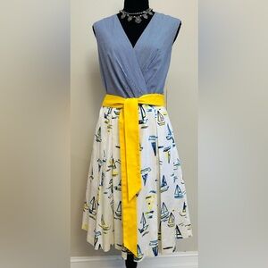 Chetta B Nautical Blue and Yellow Midi Dress